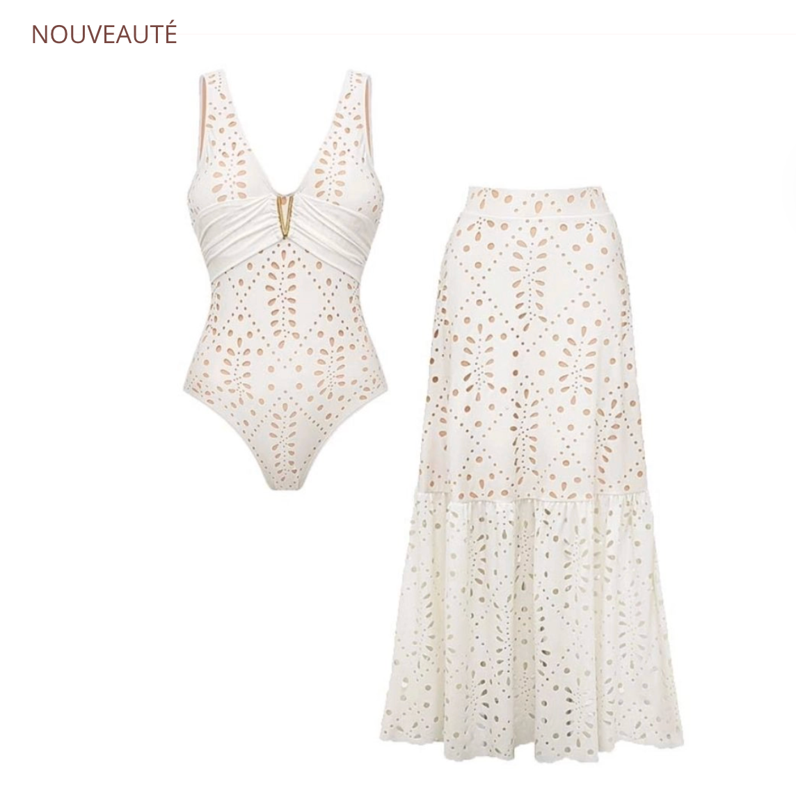 Set Riviera Blanc - Maillot Brodé + Jupe Maxi
