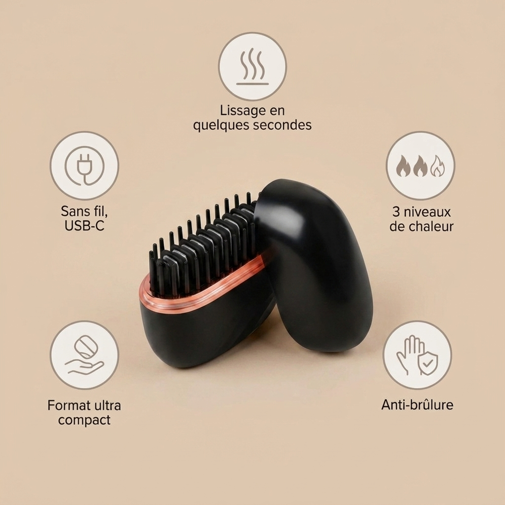 Brosse Lissante Portable 3.0 - Lissage Express Sans Fil